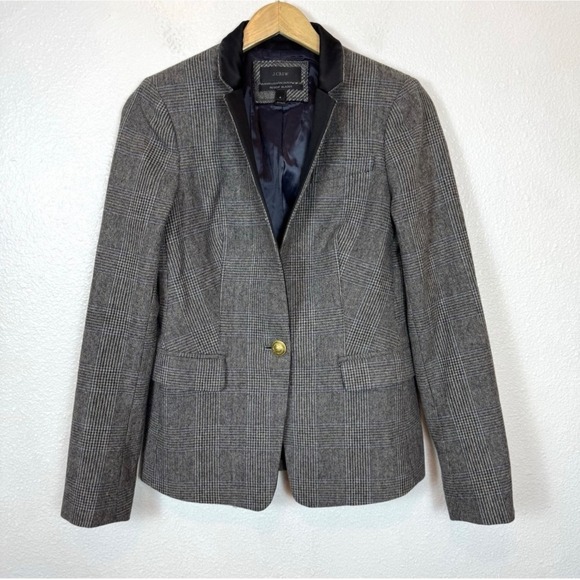 J. Crew Regent Blazer Womens 4 Black Blue Plaid Wool Blend Preppy Academia Retro - Picture 1 of 15